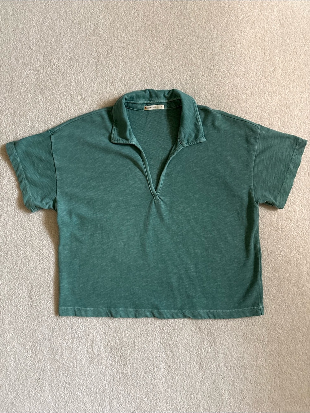 Marine Layer Women’s V-Neck Short Sleeve Polo Tee 100% Cotton Size L Green - Picture 3 of 12